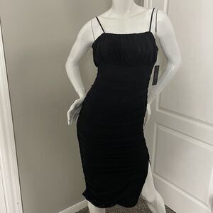 Lulu’s Confidant Black Ruched Mesh Bodycon Dress Women’s Sz Large (703012)